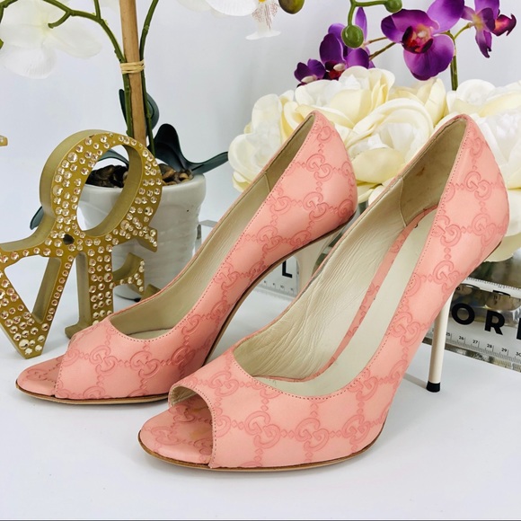 Gucci Guccissima GG Logo Pink Peep Toe Pumps Heels - Picture 3 of 8